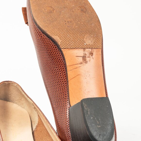 Salvatore Ferragamo Boutique Lillaz Tan Lizard-Embossed Bow Pumps - Picture 5 of 10